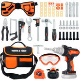 YCFUN 48pcs Kids Tool Sets Tool Belt with Electronic Drill, Pretend Play Construction Toys for Boys Girls Ages 3+